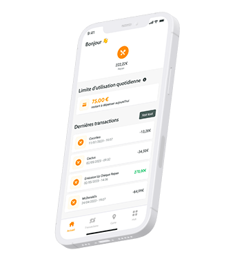 Interface mobile pour consulter le solde, les transactions et la date d’expiration des chèques-repas Up