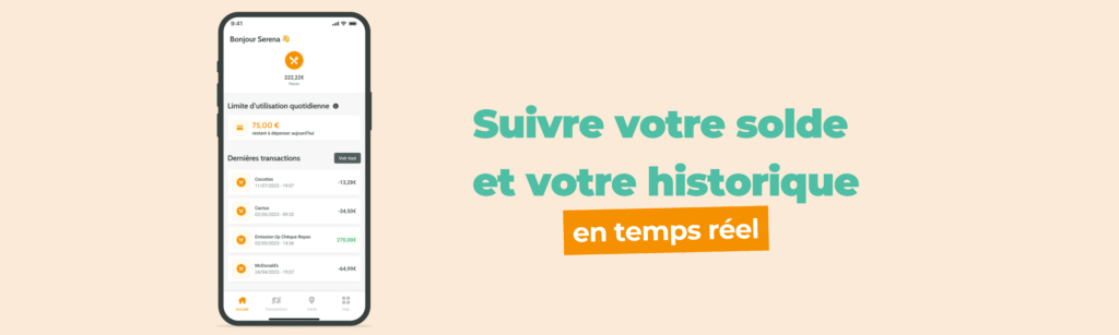Interface de l’application Up permettant de suivre le solde et l’historique des chèques-repas en temps réel